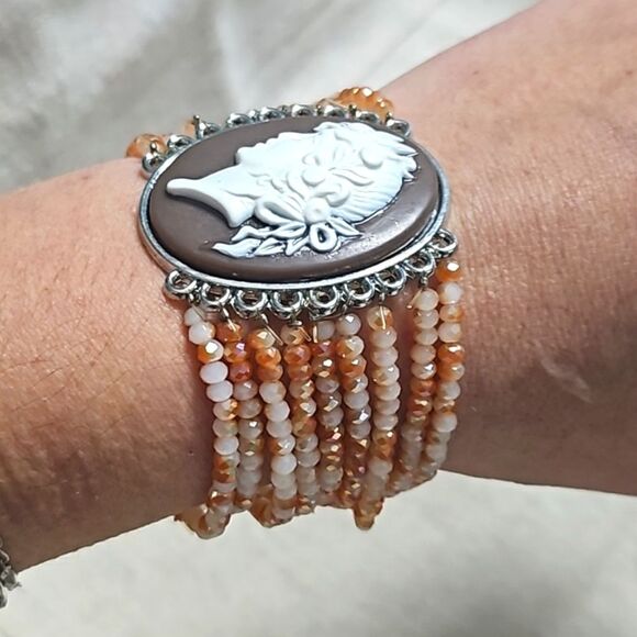 Vintage Antique Silver Lava Cameo Gemstone Bracelet OOAK - Picture 6 of 8